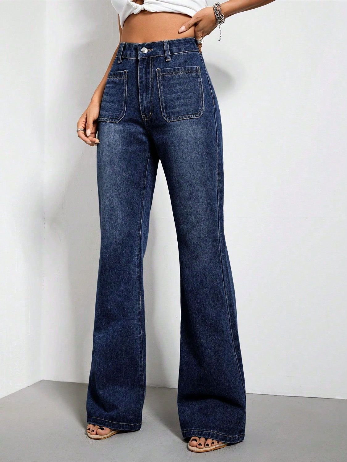 High Waist Bootcut Jeans with Pockets Trendsi