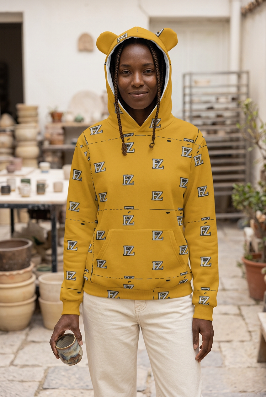 Afro-Caribbean model in a pottery courtyard