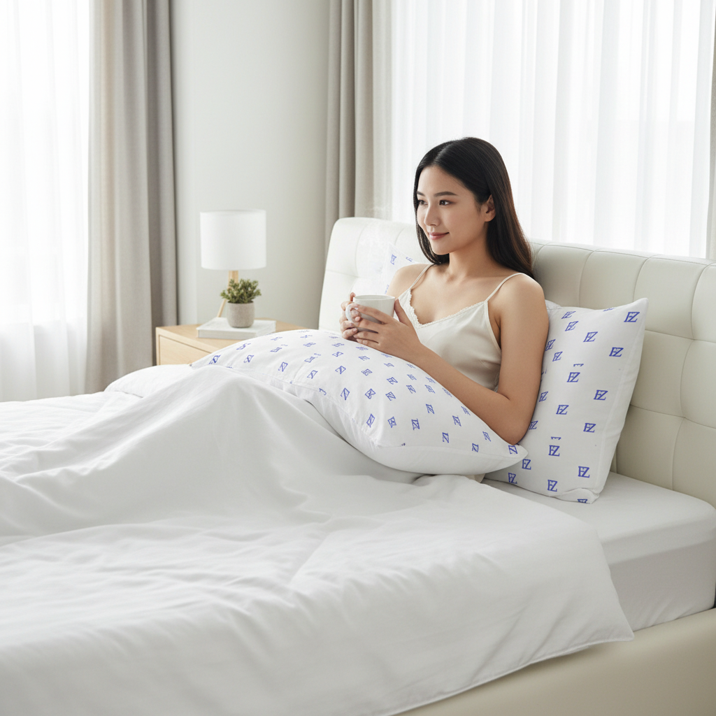 Asian female model white FZ monogram pillow