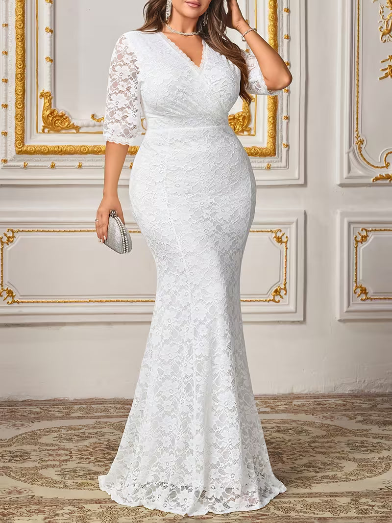 FZ Women's Plus Size Lace Bodycon Long Maxi Evening Dress