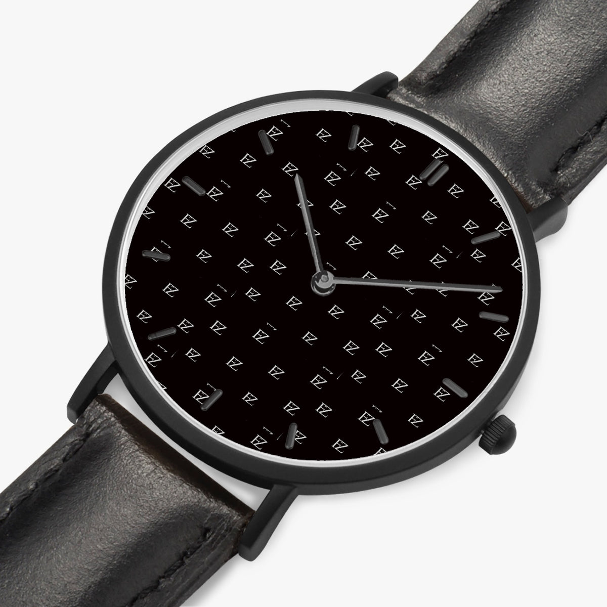 FZ Unisex Ultra-Thin Leather Strap Quartz Watch (Black With