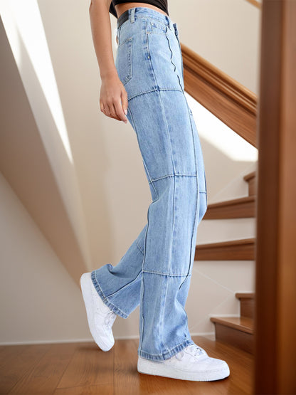 FZ Women's High Waist Straight Denim Pants with Pockets - FZwear