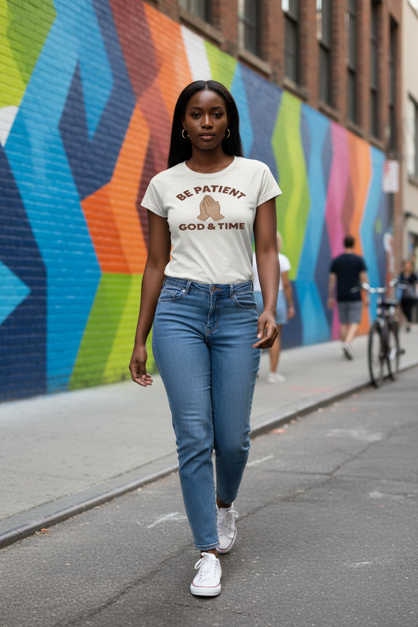 Black female model in urban mural setting