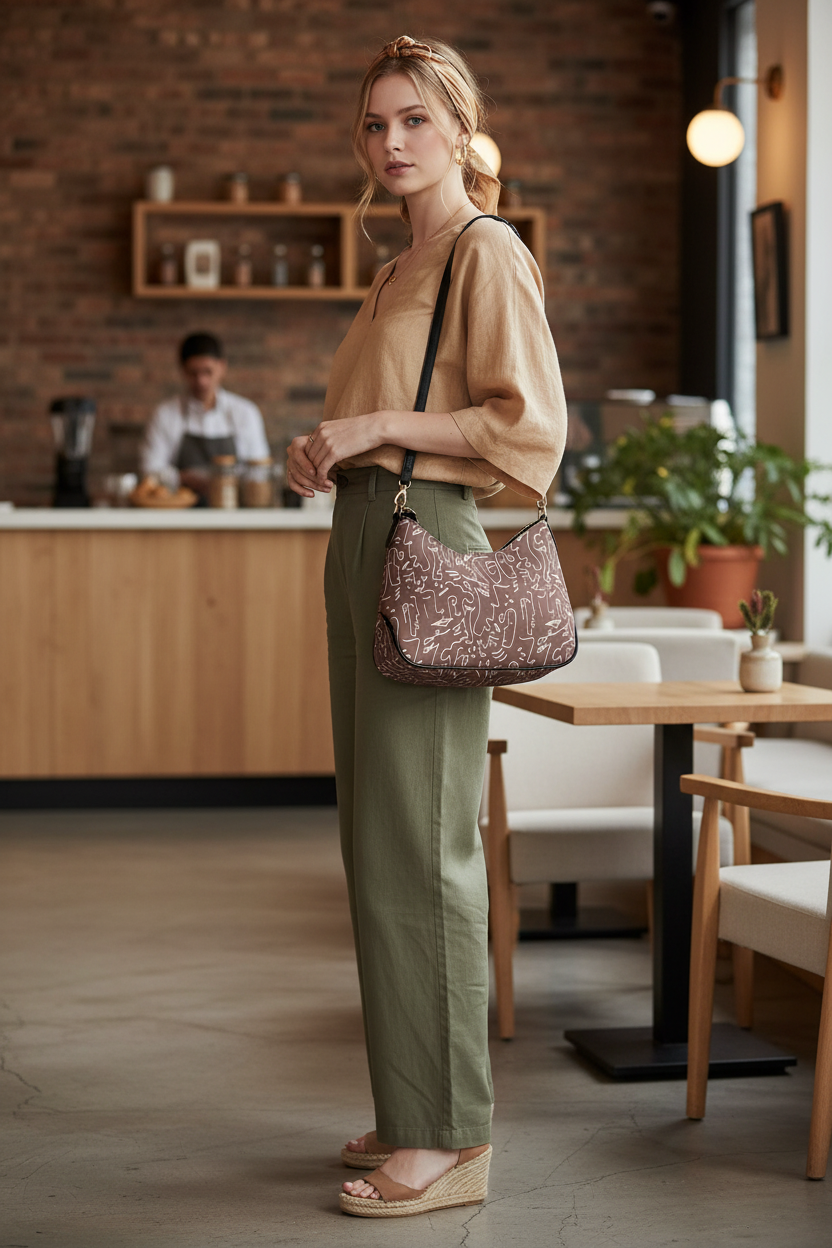 Brown Line Art Bag - Cafe