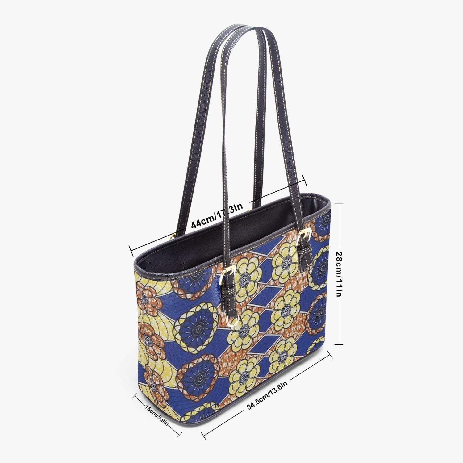 FZ African Print  Large Leather Tote Bag JetPrint