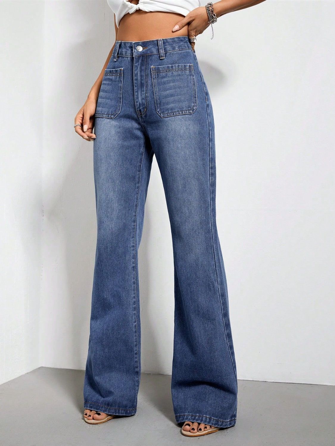 High Waist Bootcut Jeans with Pockets Trendsi