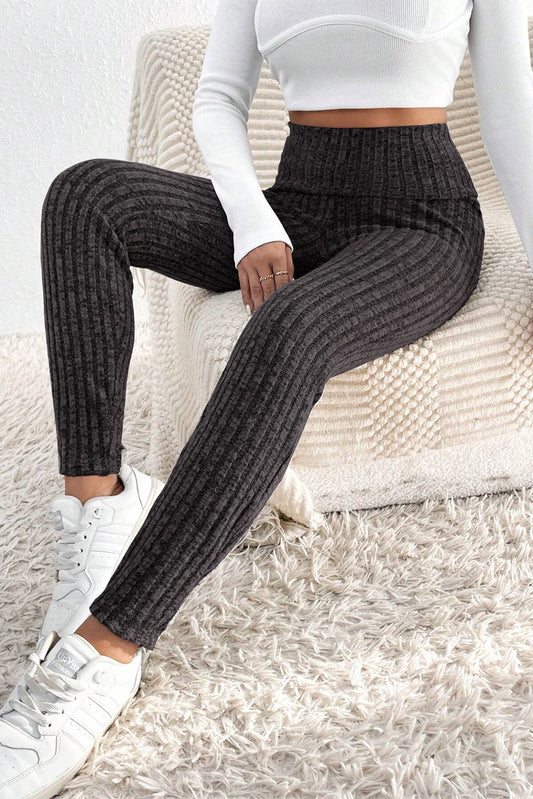 FZ Women's Wide Waistband Ribbed Textured Knit Leggings