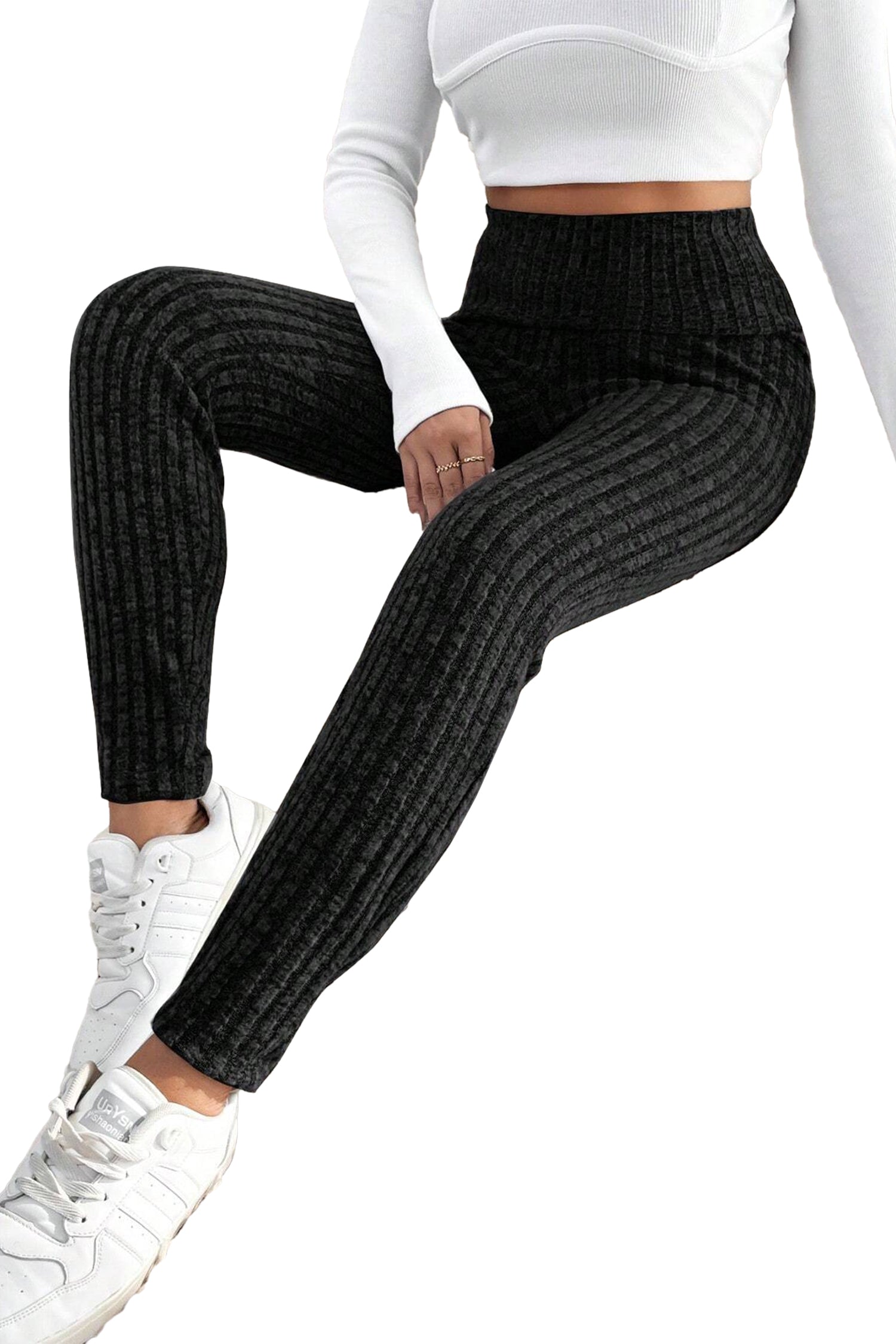 FZ Women's Wide Waistband Ribbed Textured Knit Leggings - FZwear