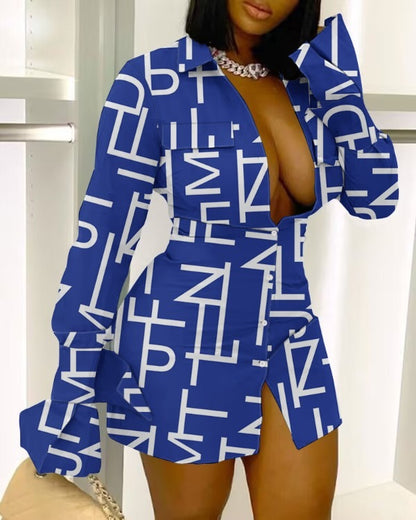 FZ Women's Letter Print Button Down Shirt Dress - FZwear