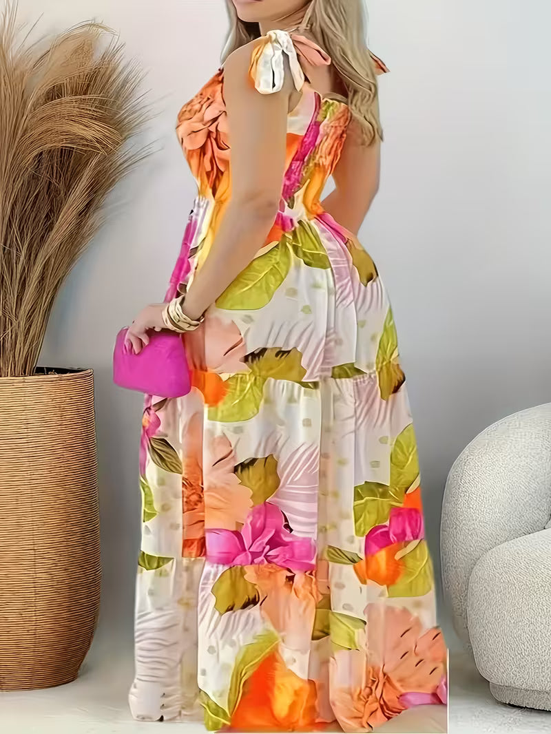 FZ Women's Plus Size V-Neck Flared hem Floral Maxi Sundress