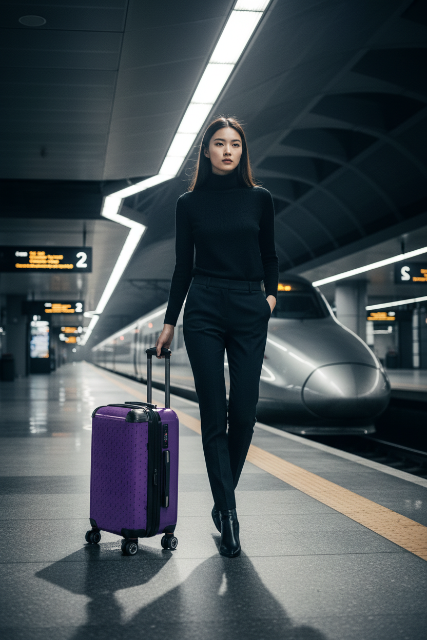East Asian female model - Train Station