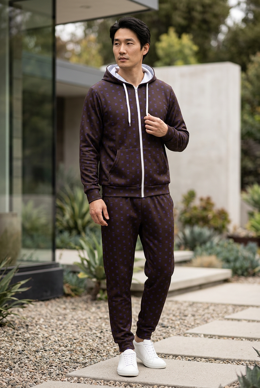 East Asian male standing in a landscaped garden