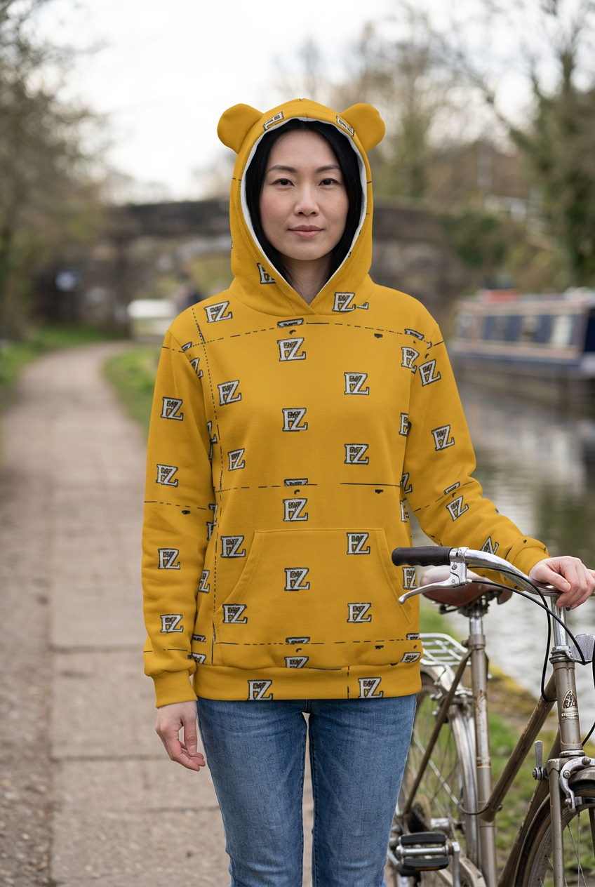 East Asian model beside a bicycle