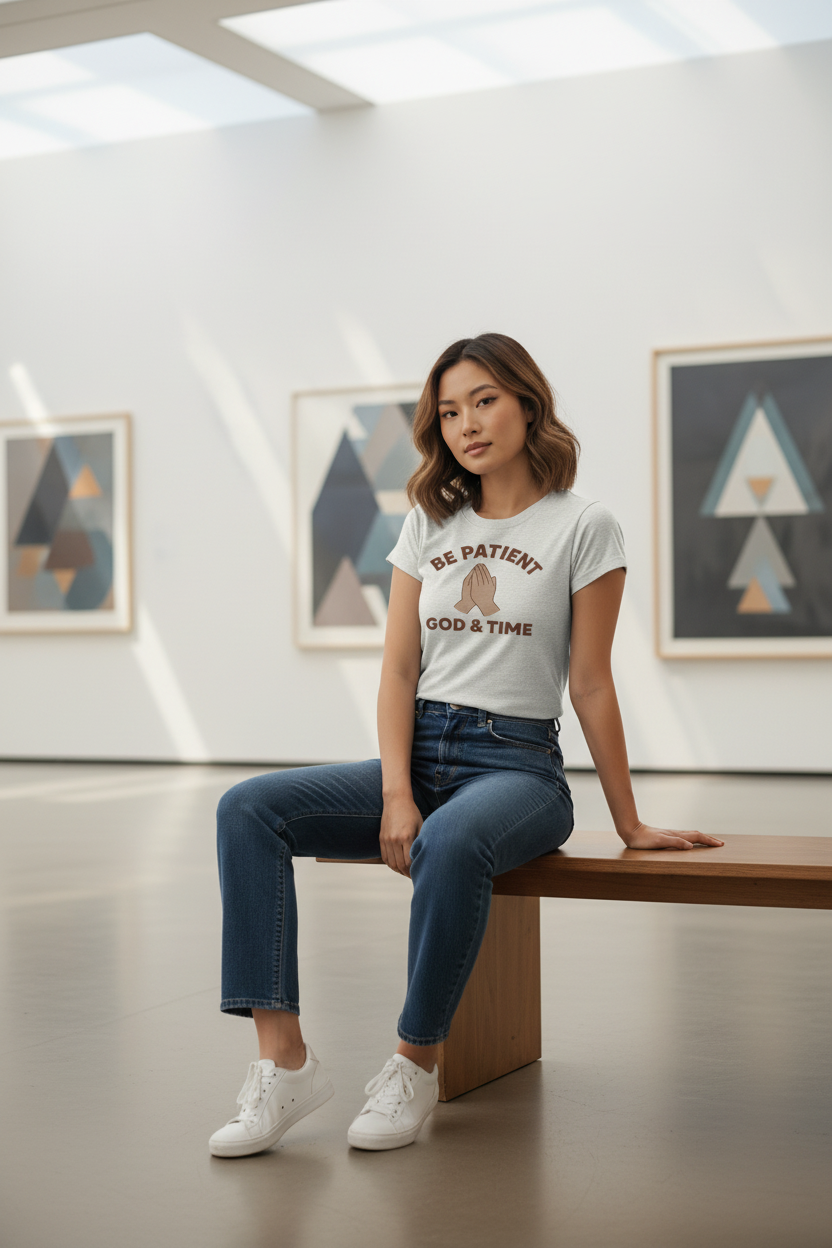 East Asian model in art gallery