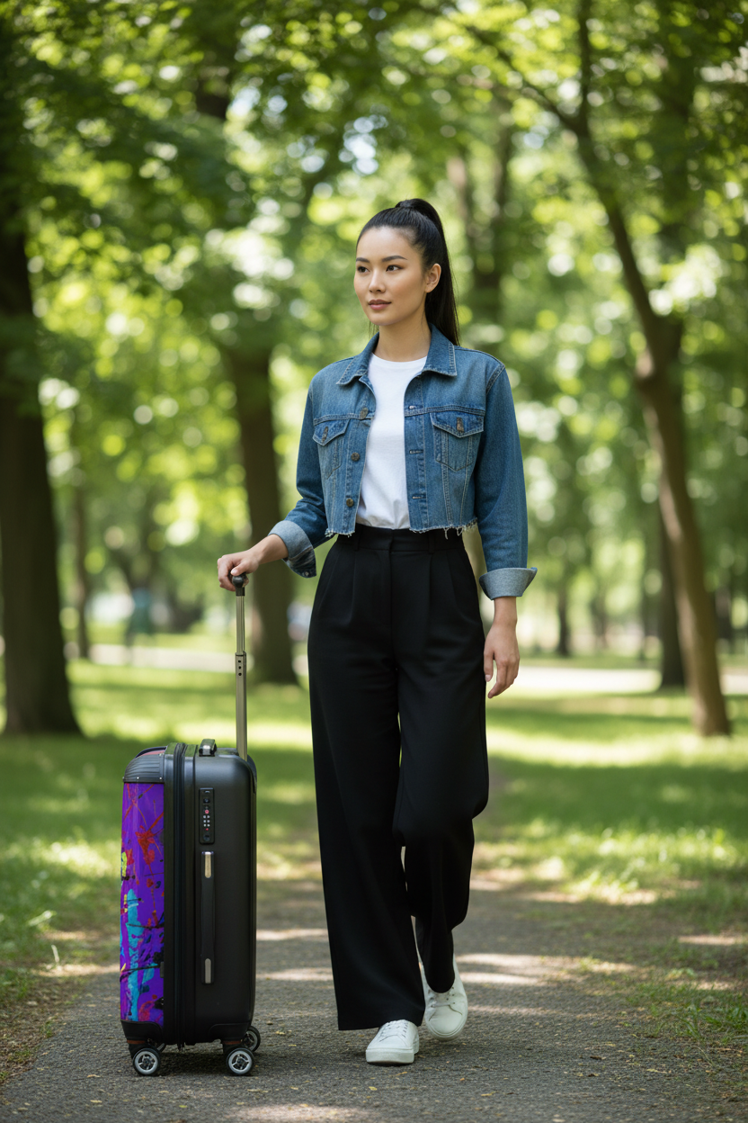 East Asian model park with suitcase
