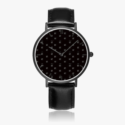 FZ Unisex Ultra-Thin Leather Strap Quartz Watch (Black With Indicators) - FZwear