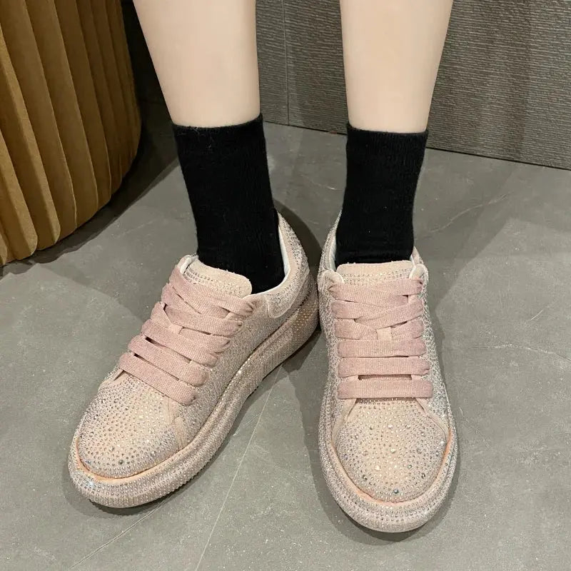 fashion Women Platform Casual Sneakers Rhinestones Thick-soled White Silver Shoes for Women Shining Crystal Sneakers Trend Shoes FZwear