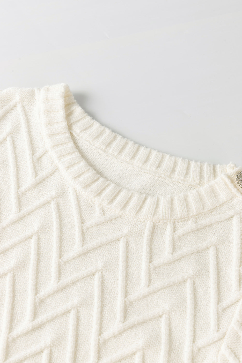 White Textured Knit Button Decor Pullover Sweater FZwear