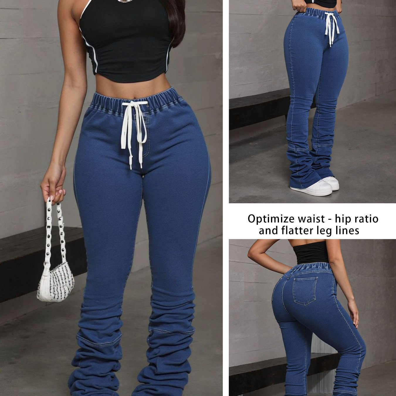 FZ Women'S Drawstring Stretchy Non-Slip Skinny Denim Pants