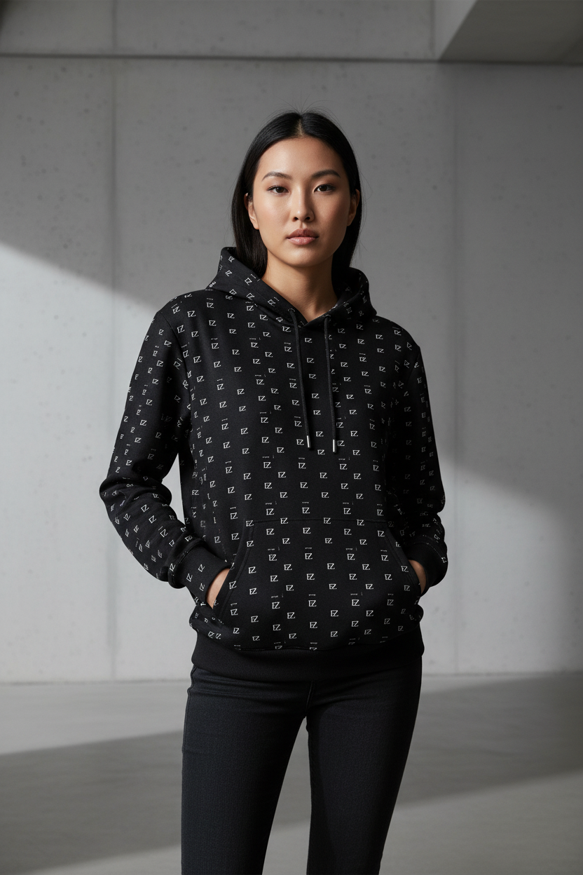 Female front - Black FZ monogram hoodie
