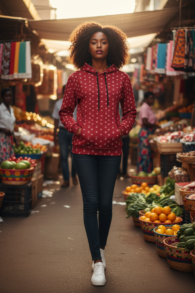 Female front - Burgundy FZ monogram hoodie