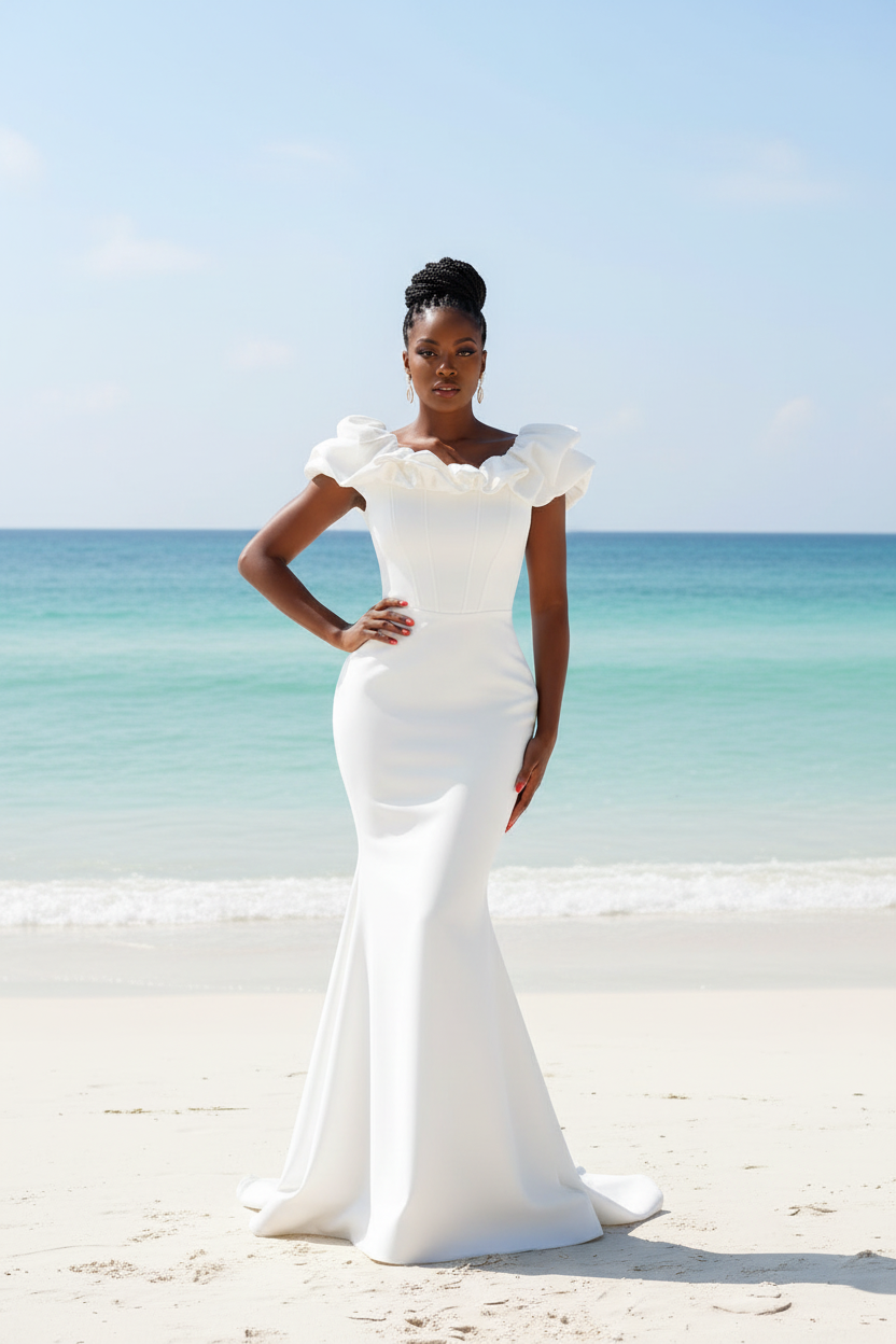 FZ Women's One Shoulder Fishtail Mermaid Maxi Evening Dress