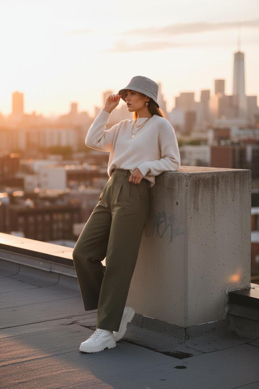 Gray bucket hat - woman lifestyle