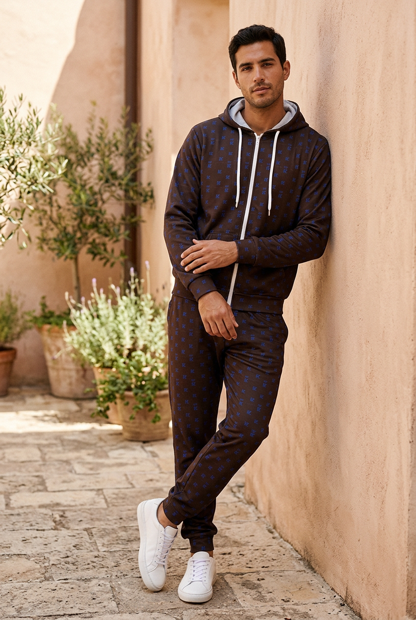 Hispanic male leaning against a courtyard wall