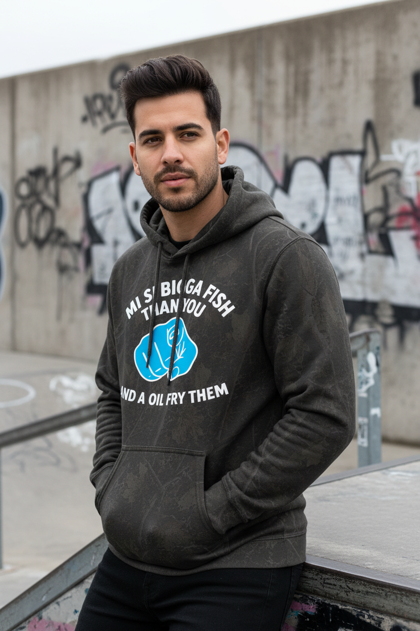 Mineral wash hoodie - Hispanic male model, skate park