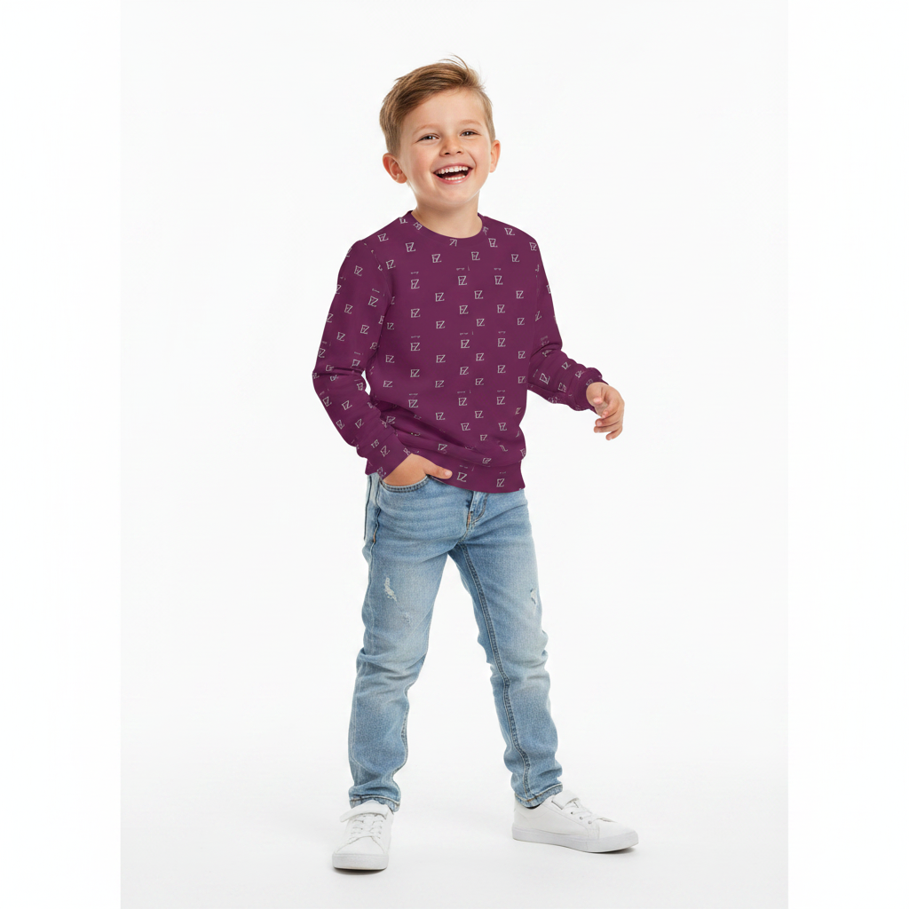 Boy wearing purple FZ monogram sweatshirt