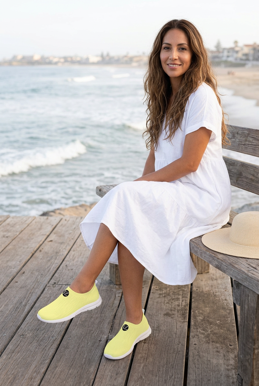 Latina model seated by the seaside