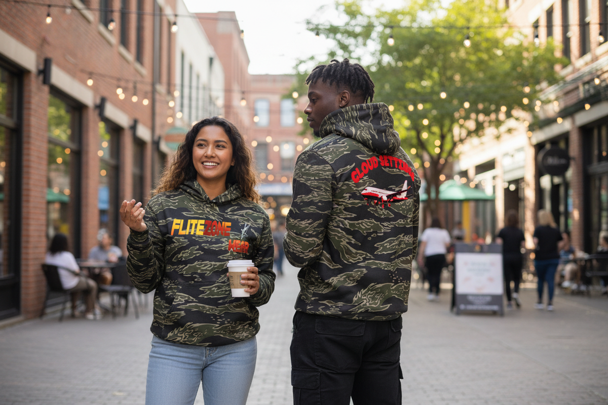 Lifestyle image showing the hoodie front and back