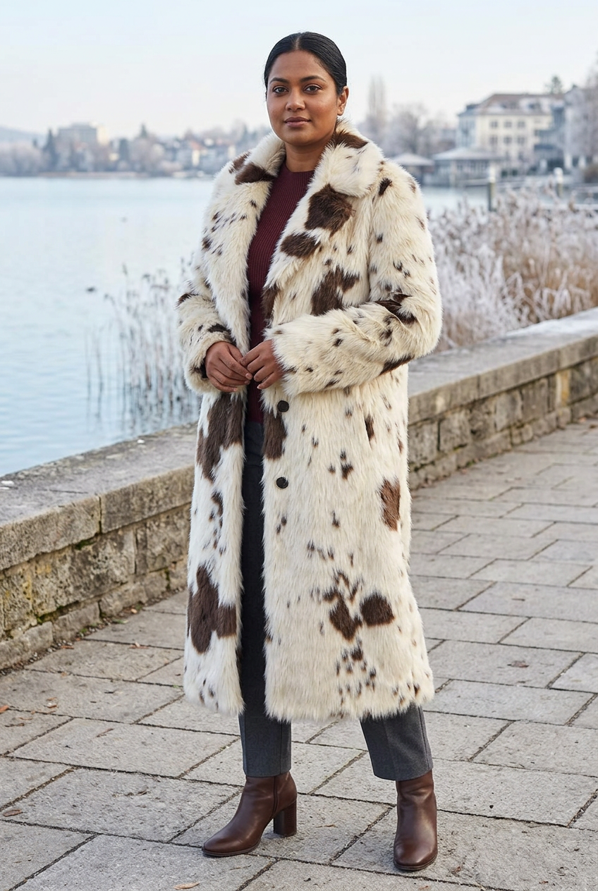 Long winter coat beside a winter lake