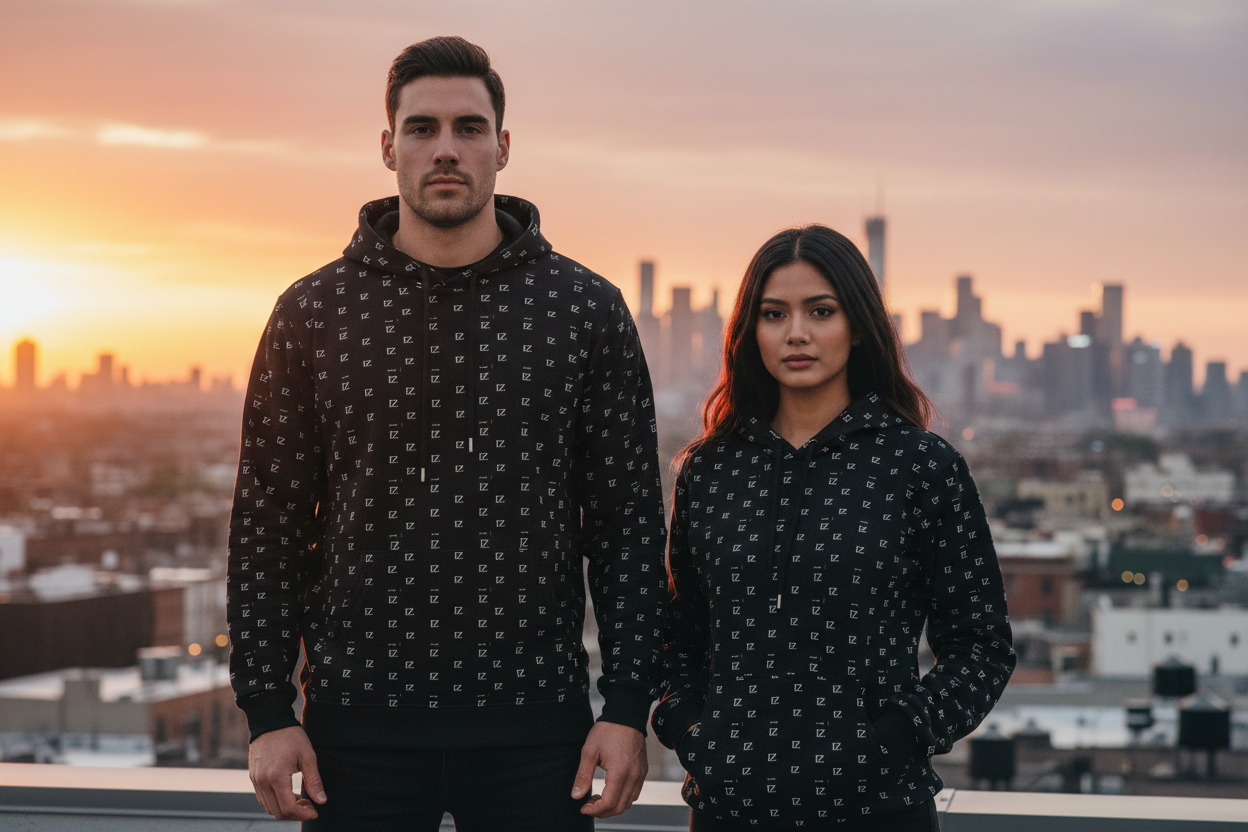 Male and female front - Black FZ monogram hoodie