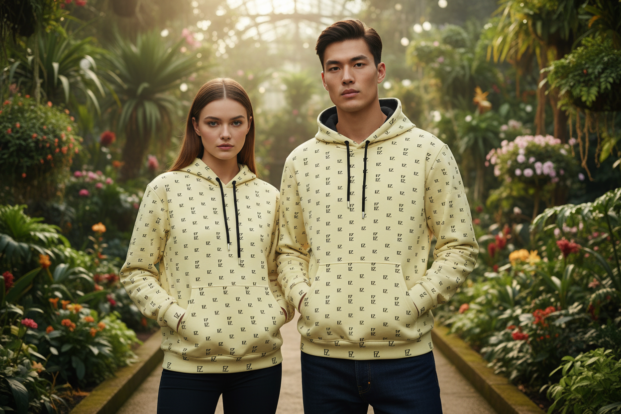 Male and female front - Cream FZ monogram hoodie