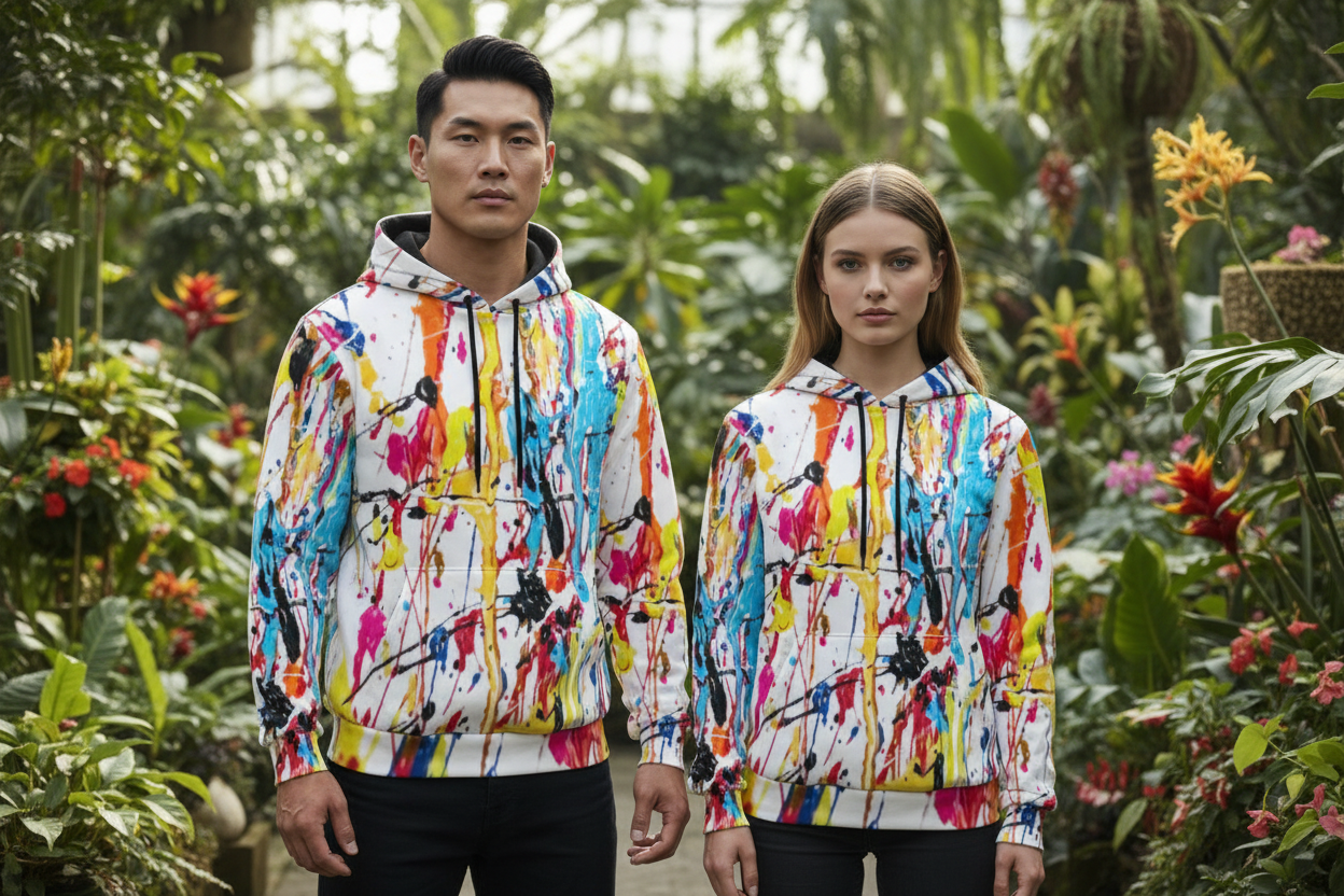 Male and female front - Paint splatter hoodie