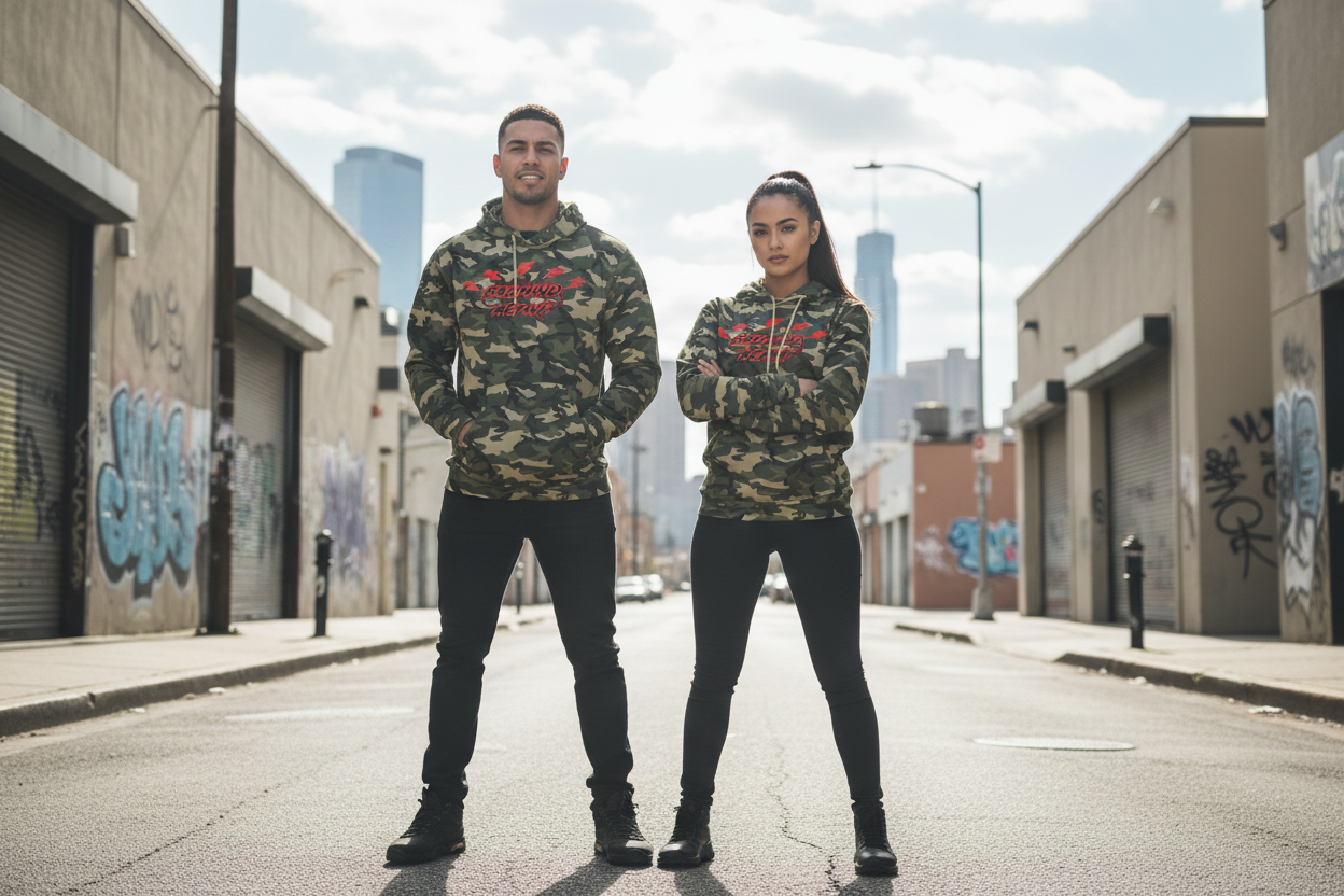 Male & Female Models - Badmind Active Green Camo Hoodie