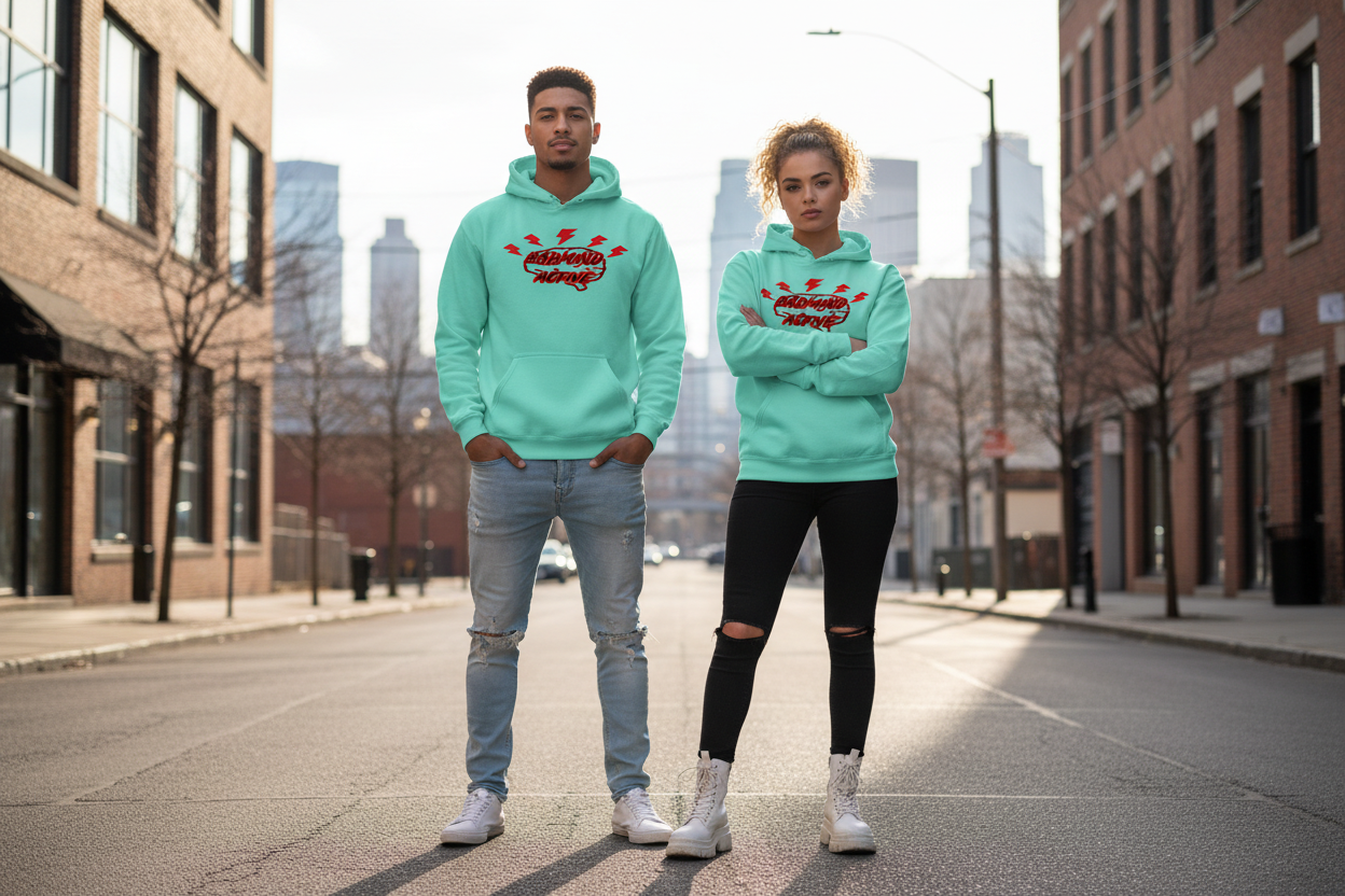 Male & Female Models - Badmind Active Mint Hoodie