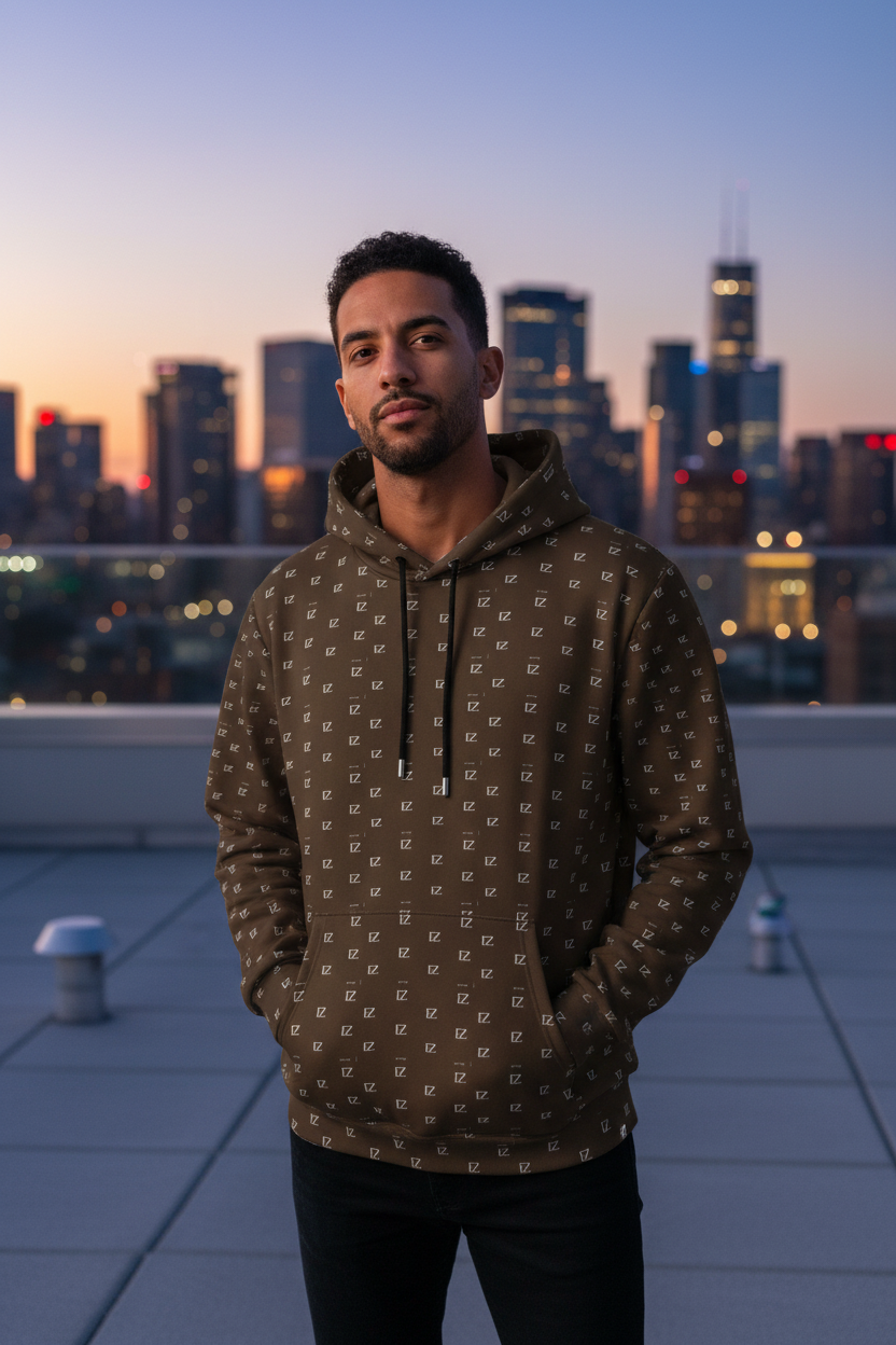 Male front - Brown FZ monogram hoodie