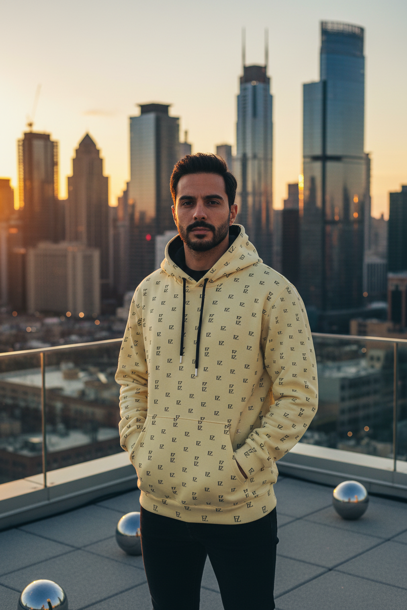 Male front - Cream FZ monogram hoodie