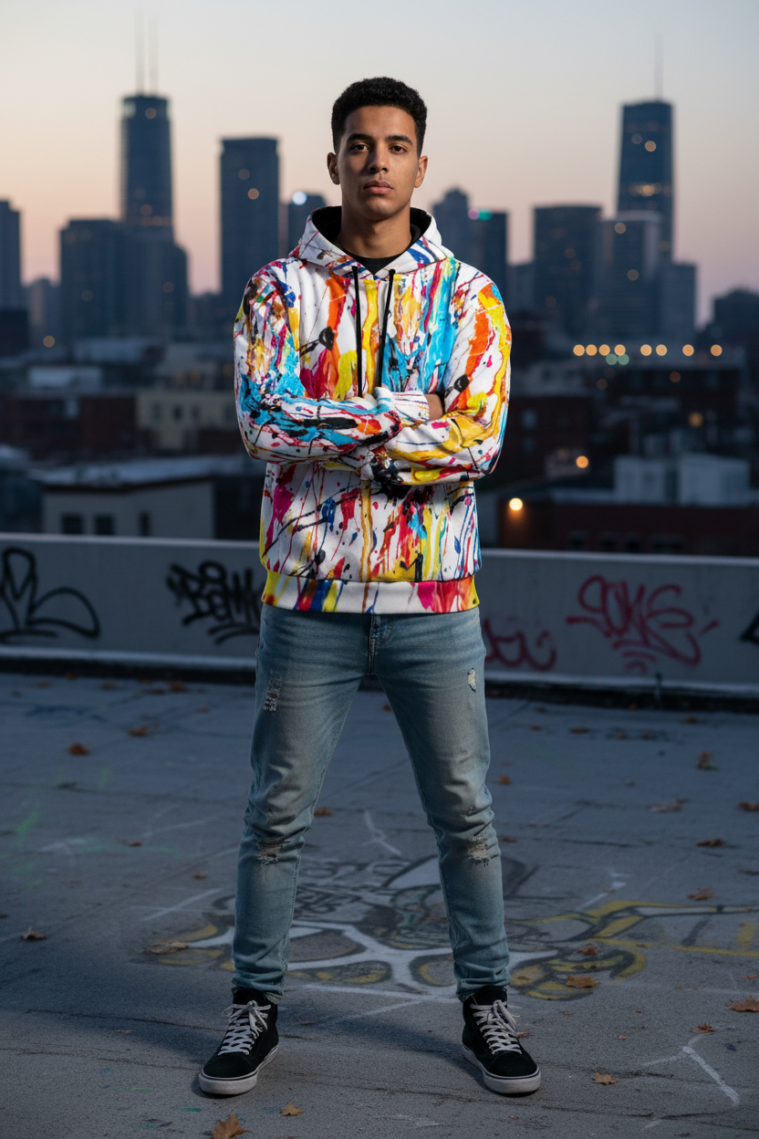 Male front - Paint splatter hoodie