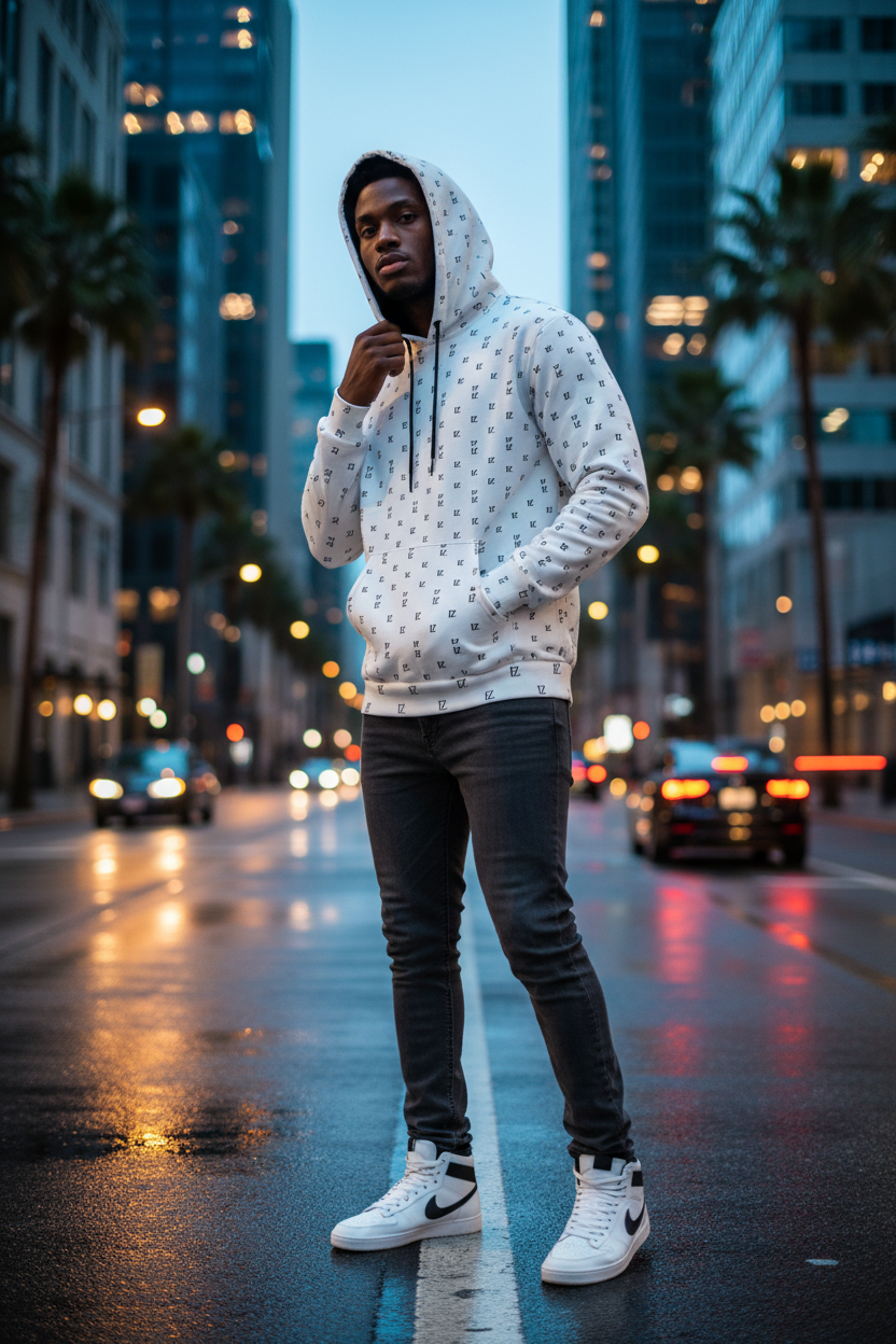 Male model - FZ monogram hoodie