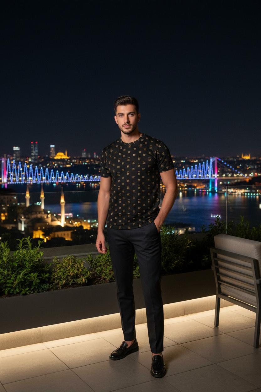 Model 2 - FZwear Black Gold Monogram Tee