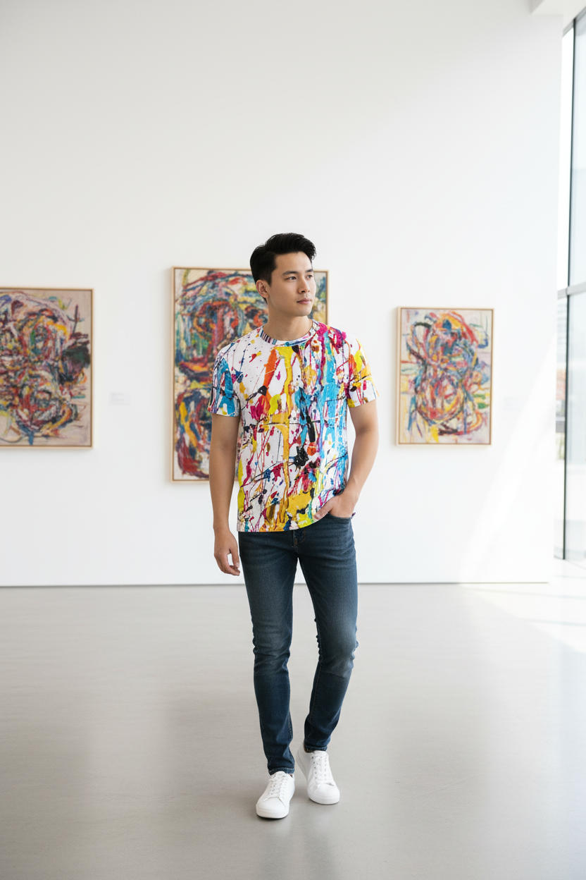 Model 2 - Paint Splatter Tee