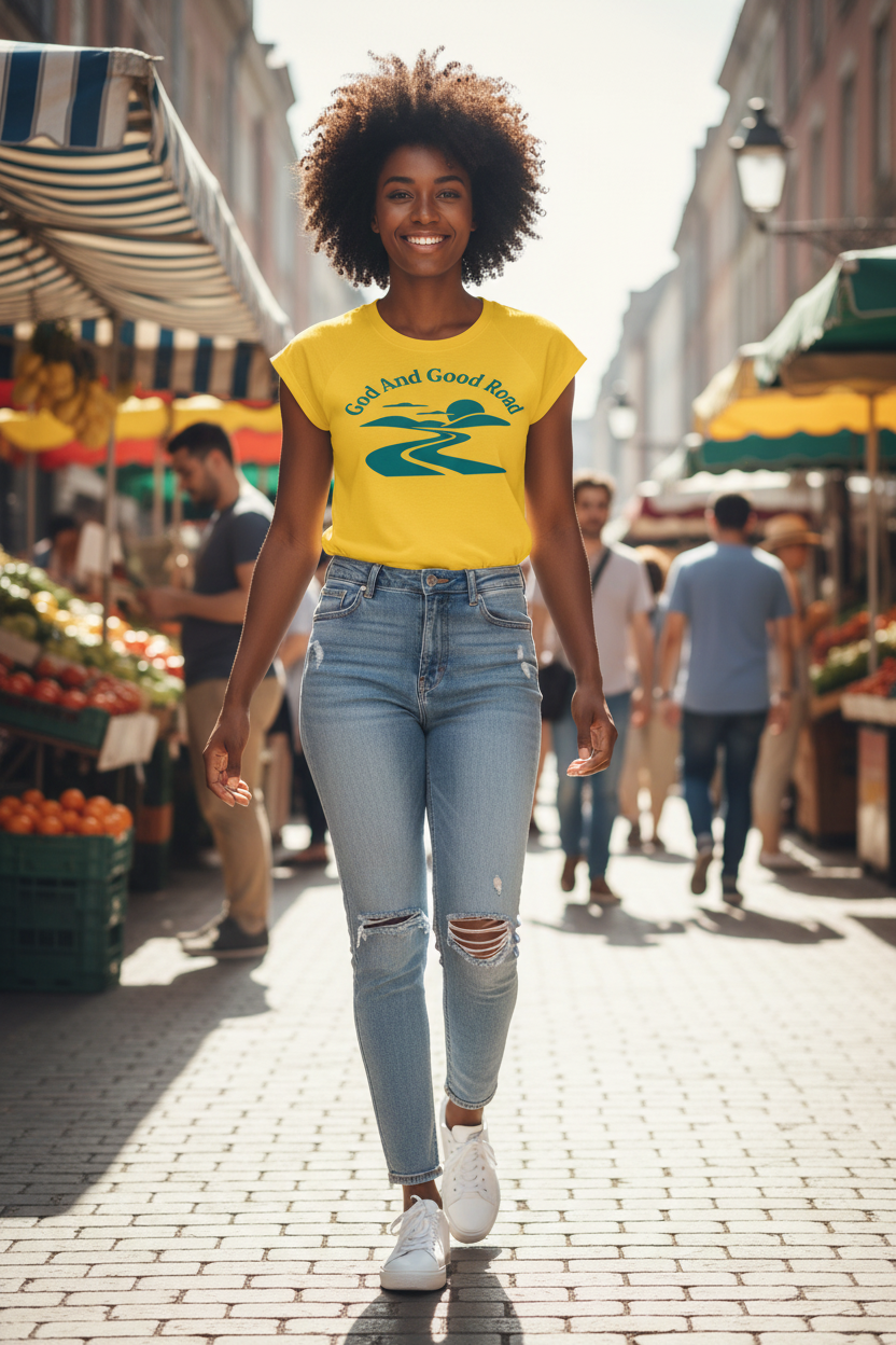 Model at outdoor market
