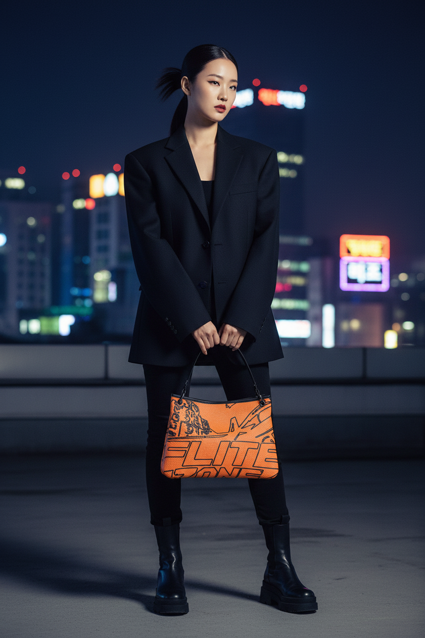 Orange handbag - Korean woman Seoul
