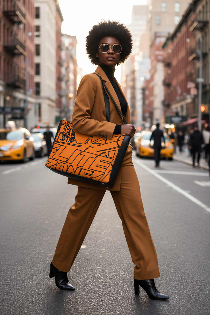Orange tote - Black woman NYC