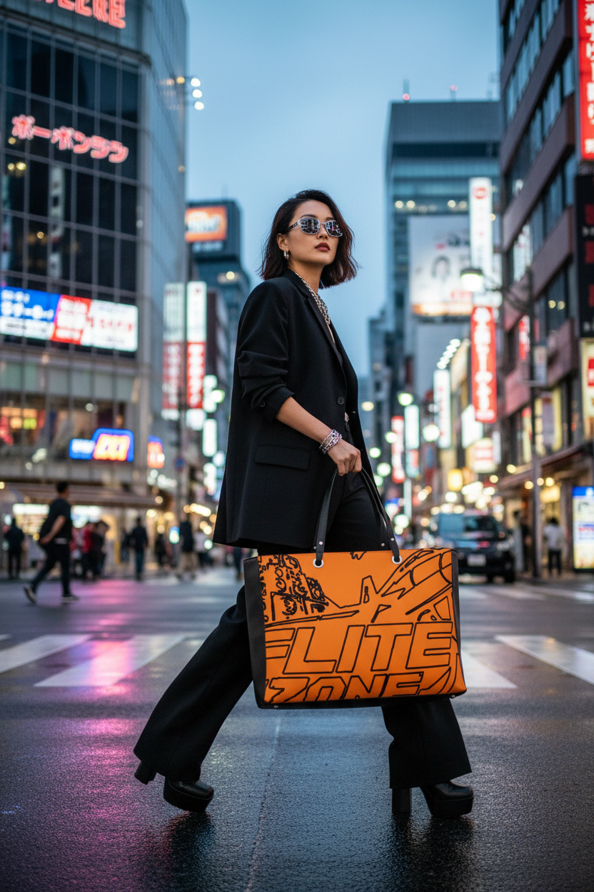 Orange tote - East Asian woman Tokyo