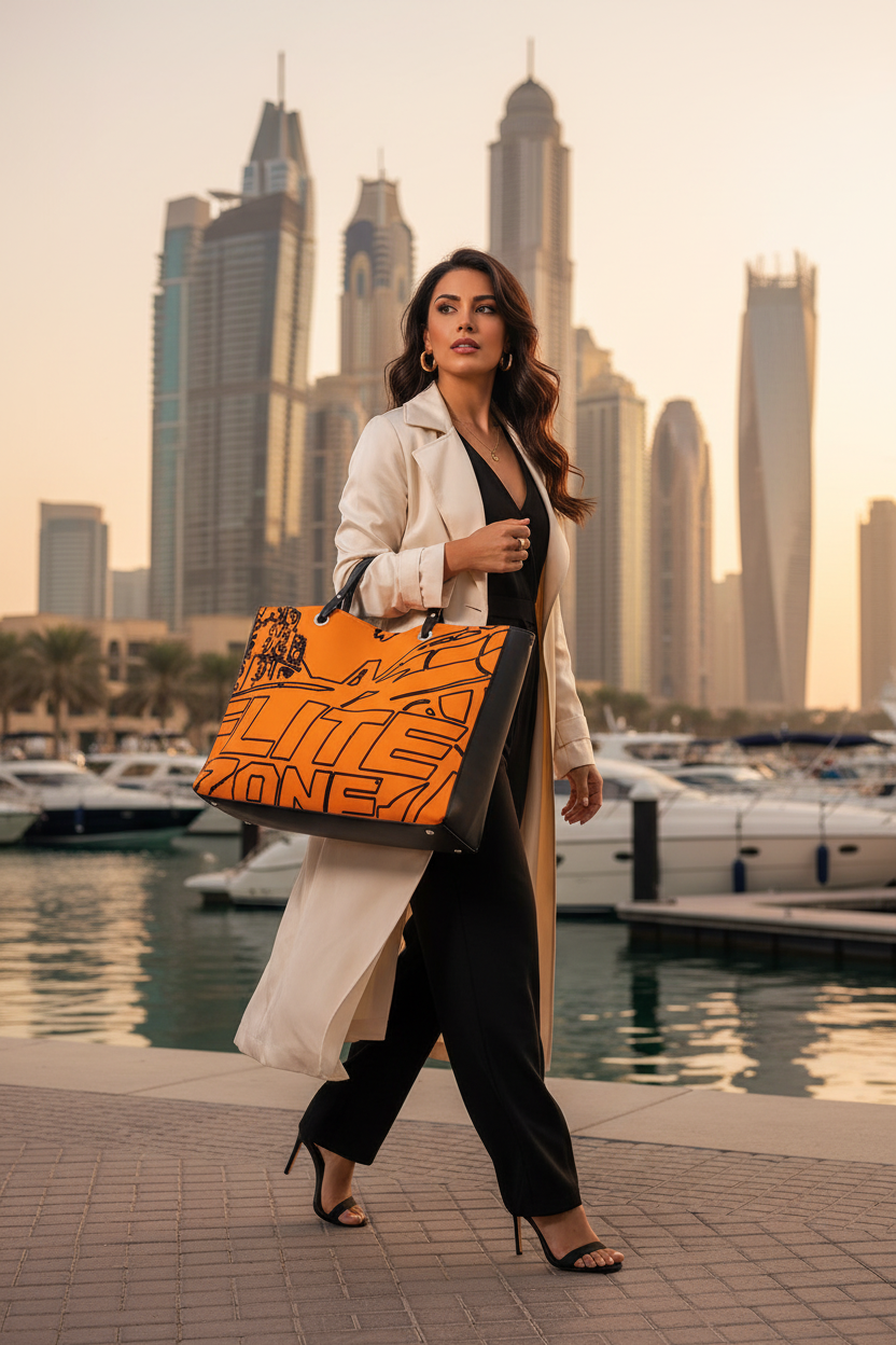 Orange tote - Middle Eastern woman Dubai