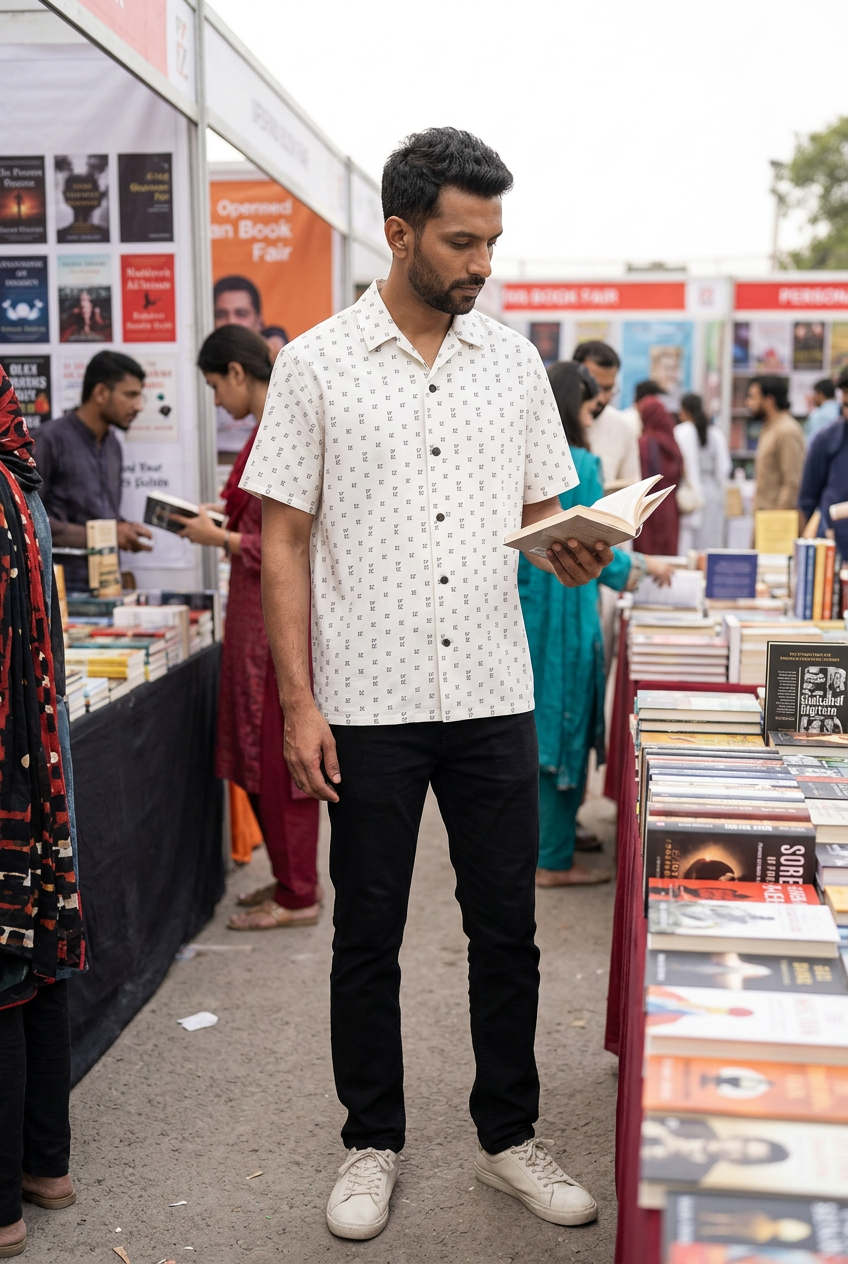 Pakistani model browsing a weekend book fair
